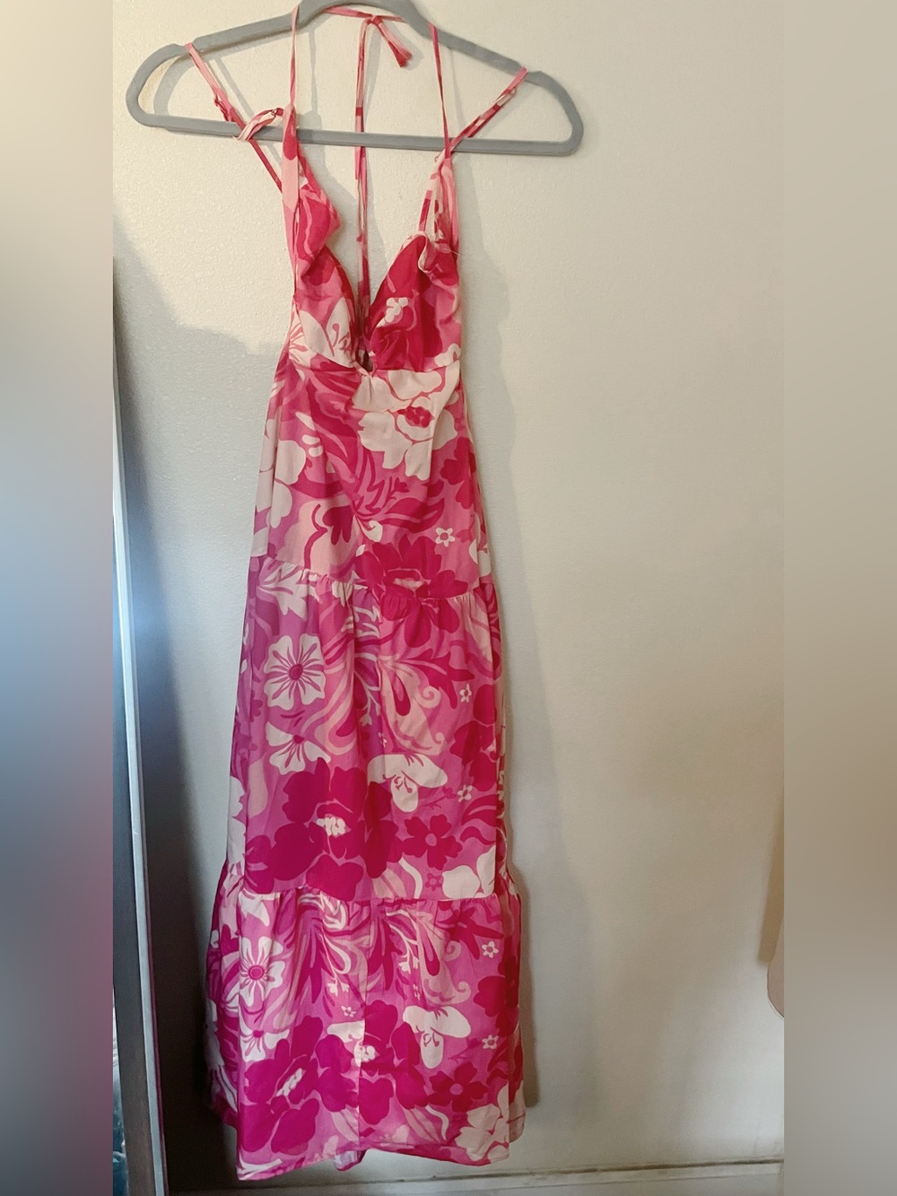 Pink Floral Halter Maxi Dress